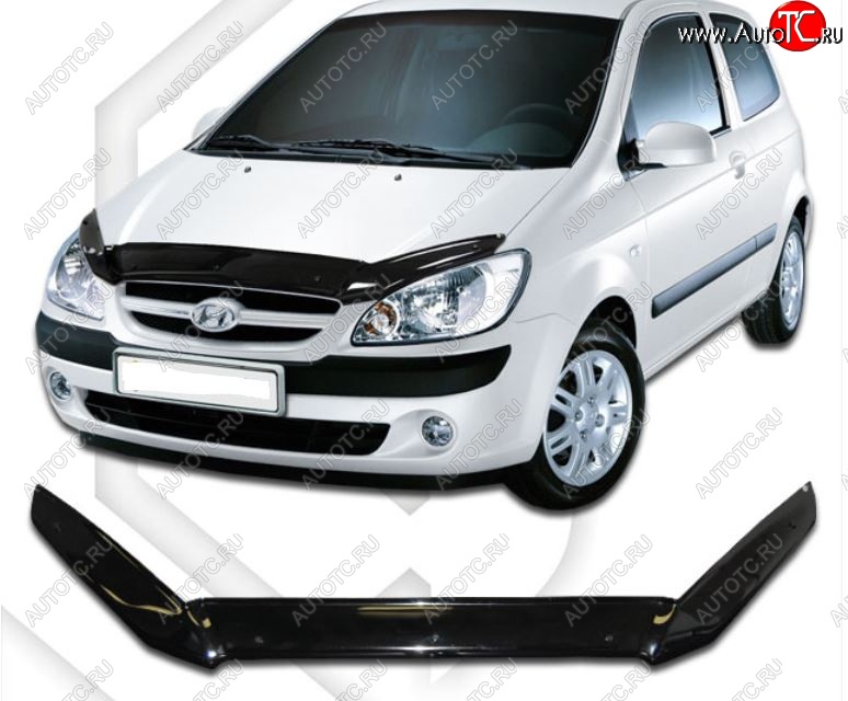 1 899 р. Дефлектор капота CA-Plastic  Hyundai Getz  TB (2005-2010) хэтчбэк 5 дв. рестайлинг (Classic черный, Без надписи)  с доставкой в г. Вологда
