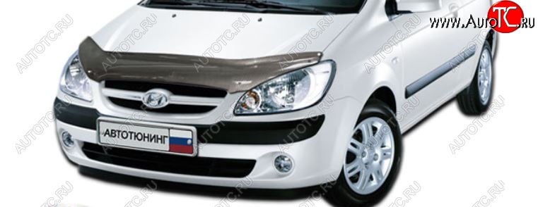 2 399 р. Дефлектор капота CA-Plastiс  Hyundai Getz  TB (2005-2010) хэтчбэк 5 дв. рестайлинг (Шелкография карбон-серебро)  с доставкой в г. Вологда