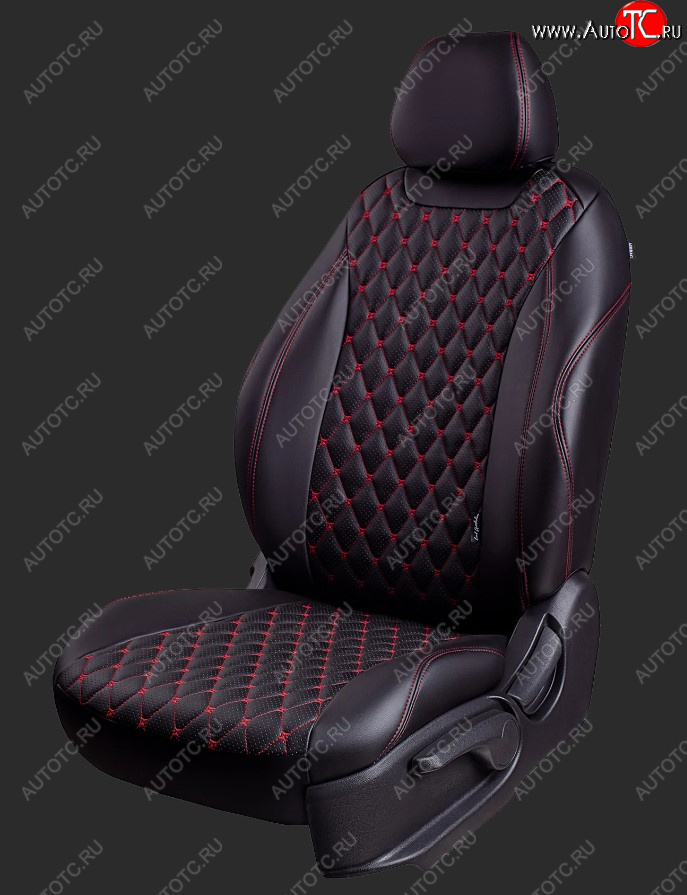 10 899 р. Чехлы для сидений Lord Autofashion Байрон (экокожа, спинка 40/60, 3 Г-образных подголовника) Hyundai Getz TB хэтчбэк 5 дв. рестайлинг (2005-2010) (Черный, вставка черная, строчка красная)  с доставкой в г. Вологда
