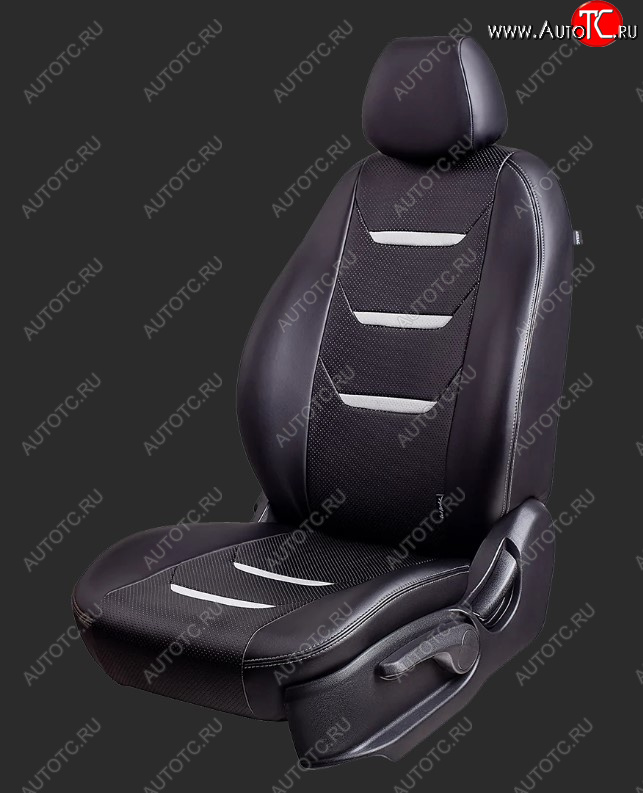18 799 р. Чехлы для сидений Lord Autofashion Турин 2 (экокожа, спинка 40/60, 3 Г-образных подголовника) Hyundai Getz TB хэтчбэк 5 дв. рестайлинг (2005-2010) (Черный, вставка черная/белая, строчка белая)  с доставкой в г. Вологда