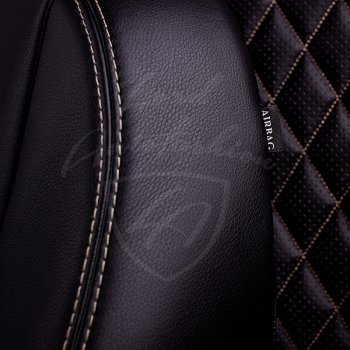 7 199 р. Чехлы для сидений Lord Autofashion Турин Ромб (экокожа) Hyundai Santa Fe DM дорестайлинг (2012-2016) (Черный, вставка черная, строчка бежевая)  с доставкой в г. Вологда. Увеличить фотографию 2