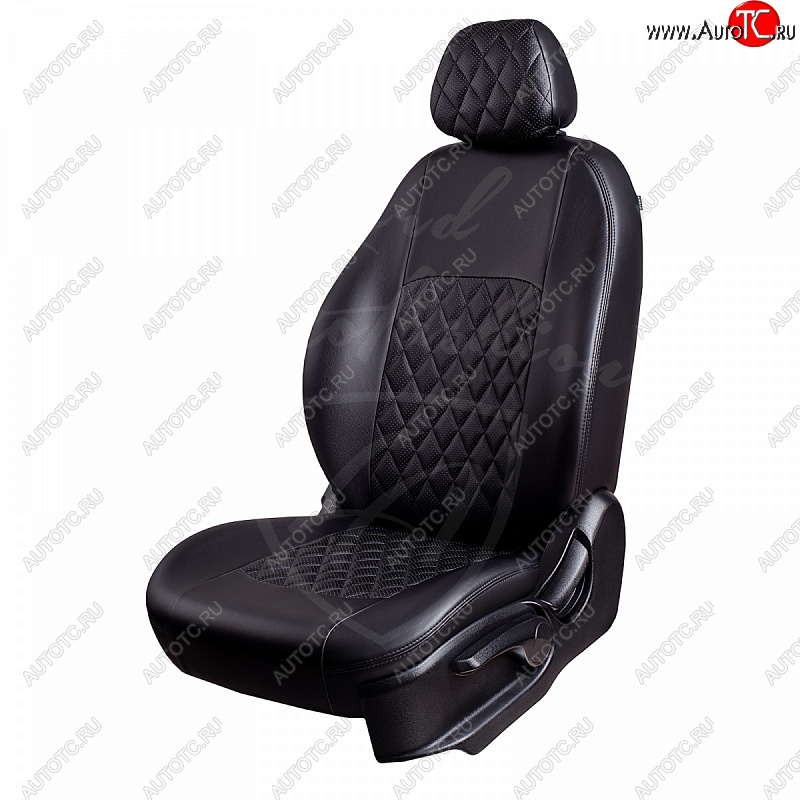 7 199 р. Чехлы для сидений Lord Autofashion Турин Ромб (экокожа) Hyundai Santa Fe DM дорестайлинг (2012-2016) (Черный, вставка черная, строчка черная)  с доставкой в г. Вологда