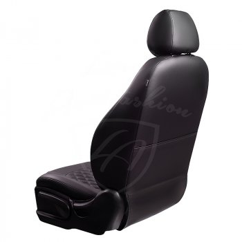 7 199 р. Чехлы для сидений Lord Autofashion Турин Ромб (экокожа) Hyundai Santa Fe DM дорестайлинг (2012-2016) (Черный, вставка черная, строчка черная)  с доставкой в г. Вологда. Увеличить фотографию 3