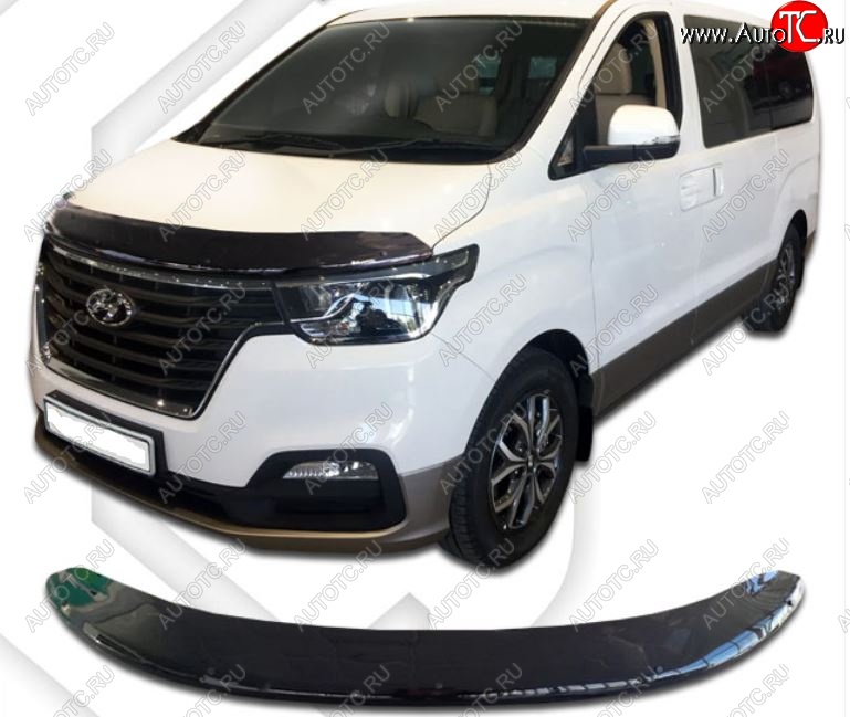 2 899 р. Дефлектор капота CA-Plastic exclusive  Hyundai Starex/Grand Starex/H1  TQ (2017-2022) 2-ой рестайлинг (Classic черный, Без надписи)  с доставкой в г. Вологда