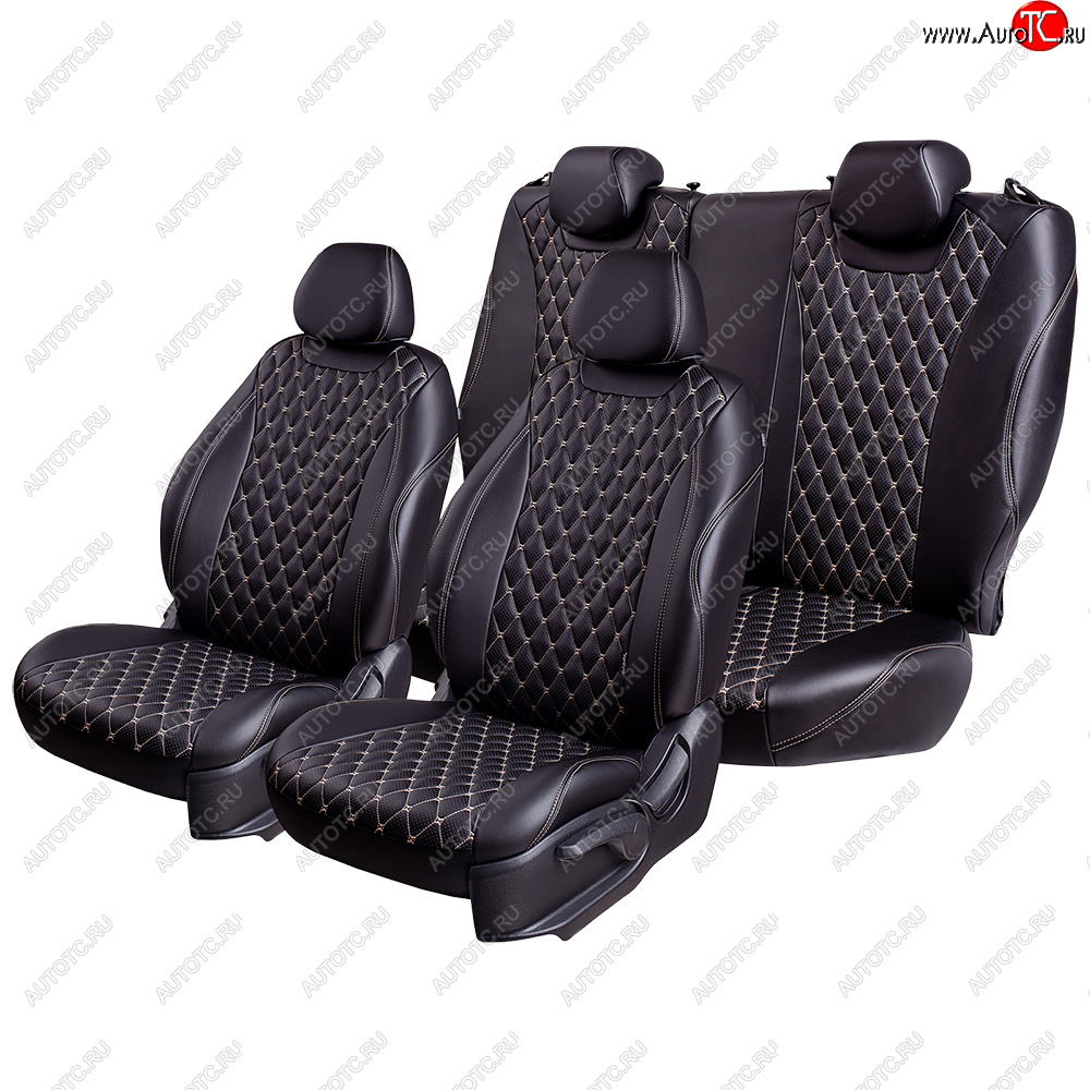 10 899 р. Чехлы для сидений Lord Autofashion Байрон (экокожа, сиденья и спинка 60/40, 3 Г-образных подголовника) Hyundai I30 2 GD дорестайлинг, хэтчбэк 5 дв. (2011-2015) (Черный, вставка черная, строчка бежевая)  с доставкой в г. Вологда