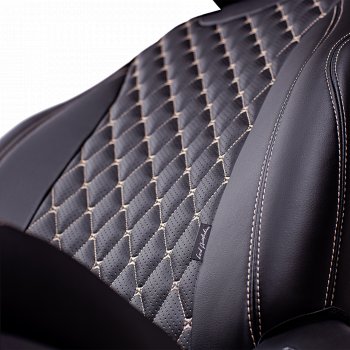 10 899 р. Чехлы для сидений Lord Autofashion Байрон (экокожа, сиденья и спинка 60/40, 3 Г-образных подголовника) Hyundai I30 2 GD дорестайлинг, хэтчбэк 5 дв. (2011-2015) (Черный, вставка черная, строчка бежевая)  с доставкой в г. Вологда. Увеличить фотографию 2