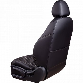 10 899 р. Чехлы для сидений Lord Autofashion Байрон (экокожа, сиденья и спинка 60/40, 3 Г-образных подголовника) Hyundai I30 2 GD дорестайлинг, хэтчбэк 5 дв. (2011-2015) (Черный, вставка черная, строчка бежевая)  с доставкой в г. Вологда. Увеличить фотографию 4