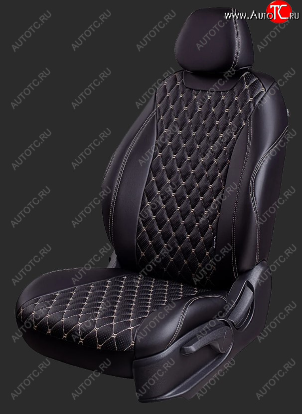 17 449 р. Чехлы для сидений Lord Autofashion Байрон (экокожа, спинка 40/60+подлокотник+ отдел. бок, 3 Г-образных подголовника) Hyundai I40 1 VF дорестайлинг седан (2011-2015) (Черный, вставка черная, строчка бежевая)  с доставкой в г. Вологда
