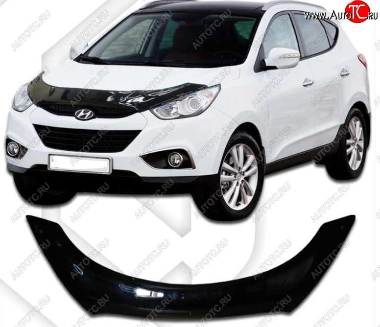 2 599 р. Дефлектор капота CA-Plastiс Exclusive Hyundai IX35 LM рестайлинг (2013-2018) (серия Classic черный, Без надписи)  с доставкой в г. Вологда