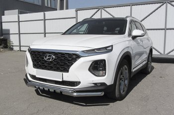Защита переднего бампера Slitkoff (с декоративными элементами, d57/42) Hyundai Santa Fe TM дорестайлинг (2018-2021) (Нержавейка)