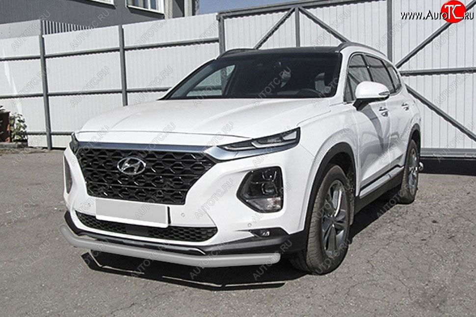 8 599 р. Защита переднего бампера Slitkoff (d57 мм) Hyundai Santa Fe TM дорестайлинг (2018-2021) (Сталь с полимерным покрытием. Цвет: серебристый)  с доставкой в г. Вологда