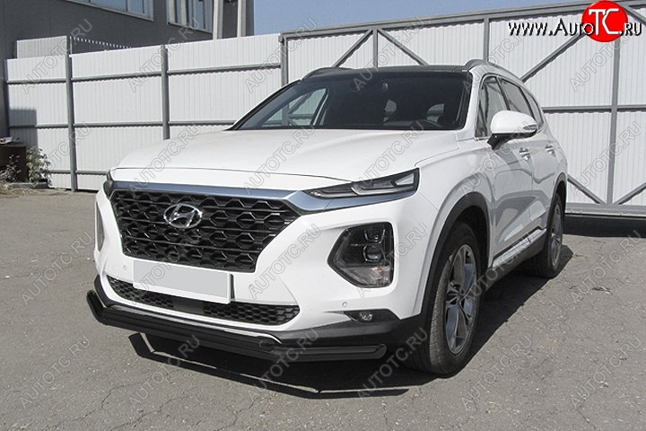 9 399 р. Защита переднего бампера Slitkoff (двойная, d57/42 мм) Hyundai Santa Fe TM дорестайлинг (2018-2021) (Сталь с полимерным покрытием. Цвет: чёрный)  с доставкой в г. Вологда