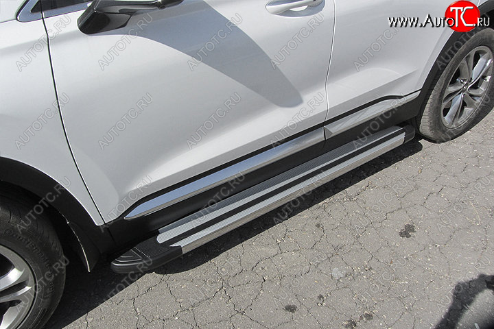 10 699 р. Пороги алюминиевые Slitkoff Hyundai Santa Fe TM дорестайлинг (2018-2021) (Luxe Silver)  с доставкой в г. Вологда