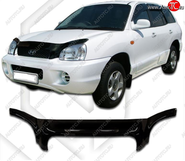 2 599 р. Дефлектор капота CA-Plastiс exclusive  Hyundai Santa Fe  SM (2000-2012) (Classic черный, Без надписи)  с доставкой в г. Вологда