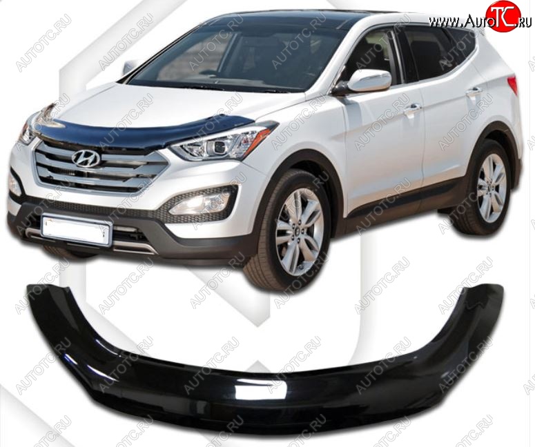 2 599 р. Дефлектор капота CA-Plastiс exclusive Hyundai Santa Fe DM дорестайлинг (2012-2016) (Classic черный, Без надписи)  с доставкой в г. Вологда