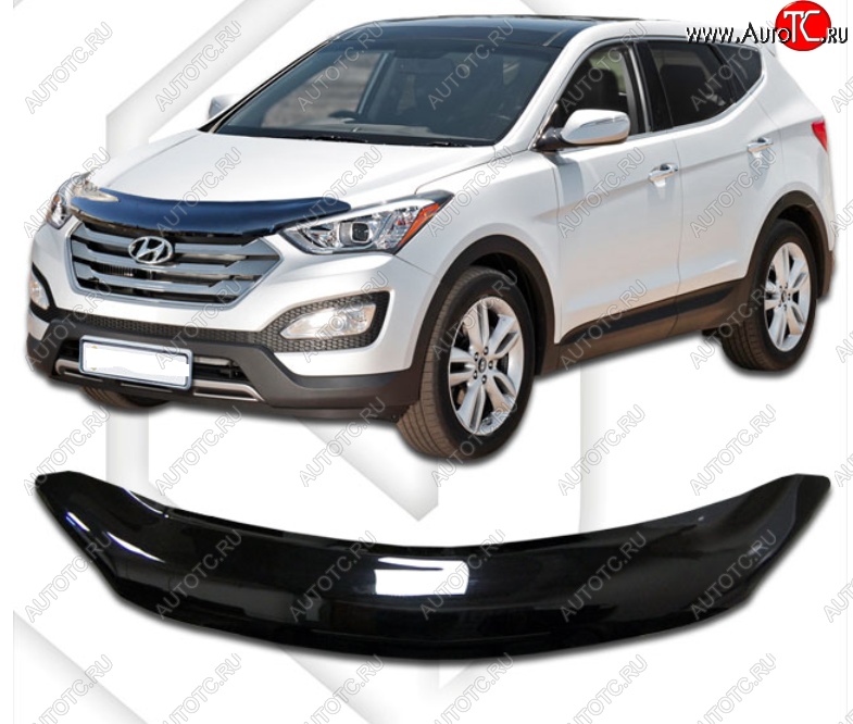 2 079 р. Дефлектор капота CA-Plastic Hyundai Santa Fe DM дорестайлинг (2012-2016) (Classic черный, Без надписи)  с доставкой в г. Вологда