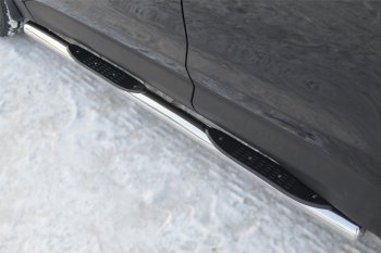 12 249 р. Защита порогов с проступями SLITKOFF (труба D76 мм) Hyundai Santa Fe DM дорестайлинг (2012-2016) (Защита порогов с закругленными торцами (вариант 3))  с доставкой в г. Вологда. Увеличить фотографию 2