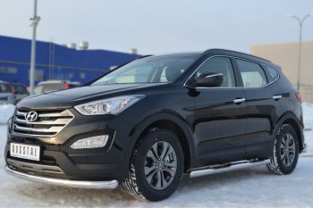 12 249 р. Защита порогов с проступями SLITKOFF (труба D76 мм) Hyundai Santa Fe DM дорестайлинг (2012-2016) (Защита порогов с закругленными торцами (вариант 3))  с доставкой в г. Вологда. Увеличить фотографию 4