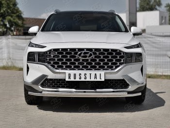 19 749 р. Защита переднего бампера SLITKOFF (2 трубы Ø42+42 мм, нержавейка) Hyundai Santa Fe TM рестайлинг (2020-2022)  с доставкой в г. Вологда. Увеличить фотографию 2