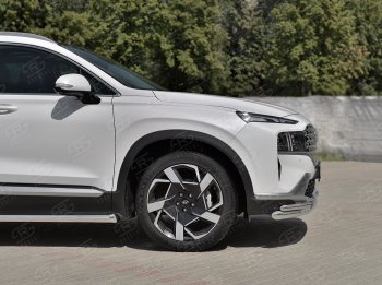 21 699 р. Защита переднего бампера (Ø63 мм с уголками Ø42 мм) SLITKOFF Hyundai Santa Fe TM рестайлинг (2020-2022) (полированная нержавейка)  с доставкой в г. Вологда. Увеличить фотографию 2