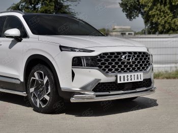 Защита переднего бампера (Ø63 мм с уголками Ø42 мм) SLITKOFF Hyundai Santa Fe TM рестайлинг (2020-2022) (полированная нержавейка)