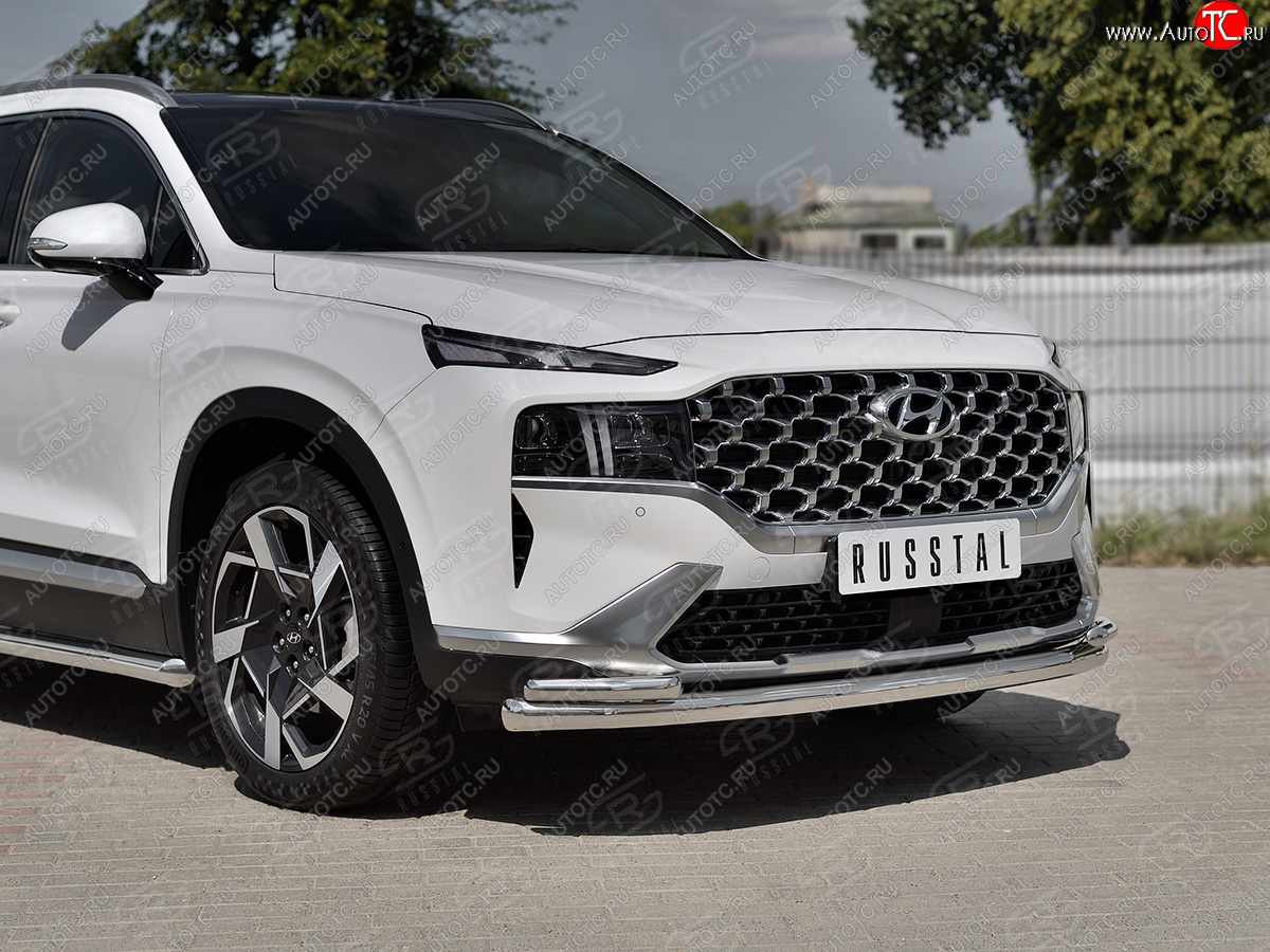 21 699 р. Защита переднего бампера (Ø63 мм с уголками Ø42 мм) SLITKOFF Hyundai Santa Fe TM рестайлинг (2020-2022) (полированная нержавейка)  с доставкой в г. Вологда