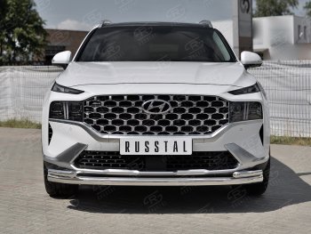 21 699 р. Защита переднего бампера (Ø63 мм с уголками Ø42 мм) SLITKOFF Hyundai Santa Fe TM рестайлинг (2020-2022) (полированная нержавейка)  с доставкой в г. Вологда. Увеличить фотографию 3
