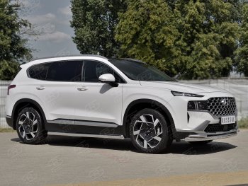 21 699 р. Защита переднего бампера (Ø63 мм с уголками Ø42 мм) SLITKOFF Hyundai Santa Fe TM рестайлинг (2020-2022) (полированная нержавейка)  с доставкой в г. Вологда. Увеличить фотографию 4