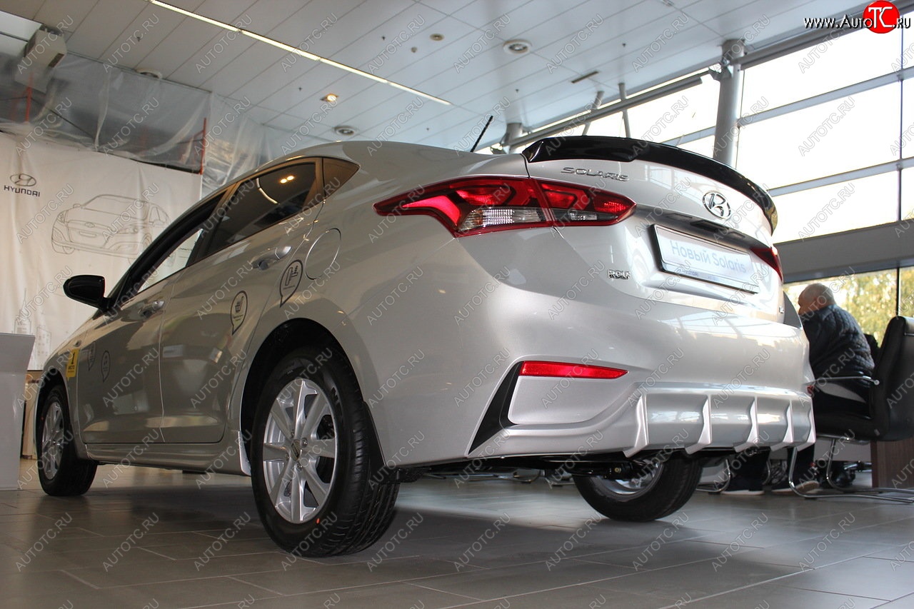 4 999 р. Накладка заднего бампера Автократ Hyundai Solaris HCR седан дорестайлинг (2017-2020) (Неокрашенная)  с доставкой в г. Вологда