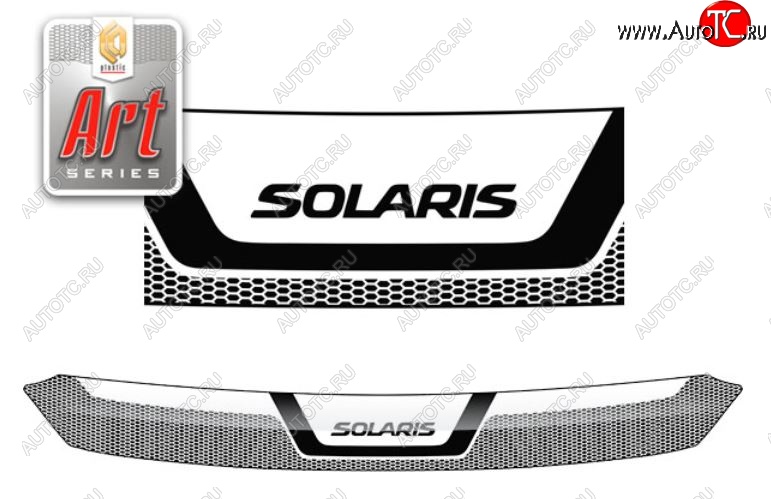 2 159 р. Дефлектор капота CA-Plastiс  Hyundai Solaris  RBr (2010-2014) хэтчбэк дорестайлинг (Серия Art серебро)  с доставкой в г. Вологда