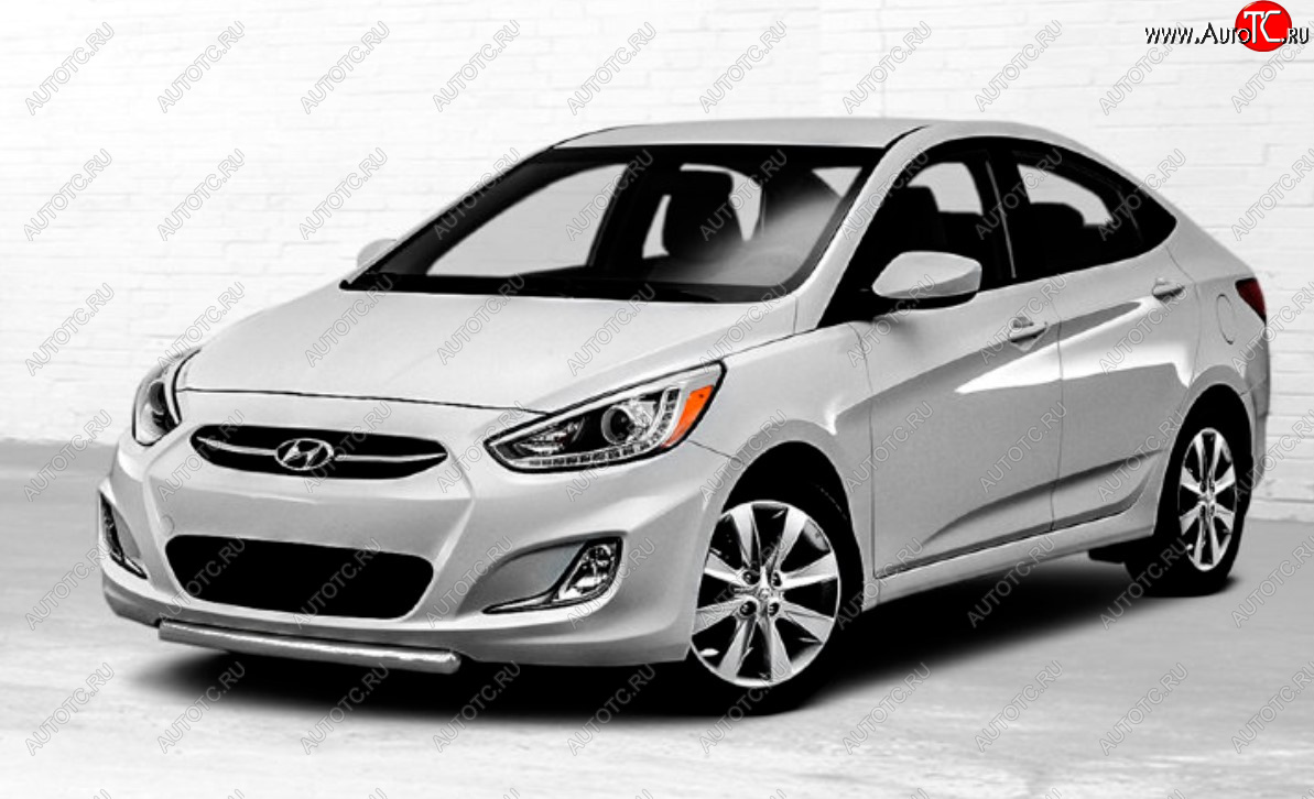 3 999 р. Защита переднего бампера Slitkoff (Ø 42 мм). Hyundai Solaris RBr седан дорестайлинг (2010-2014) (Сталь с полимерным покрытием. Цвет: серебристый)  с доставкой в г. Вологда