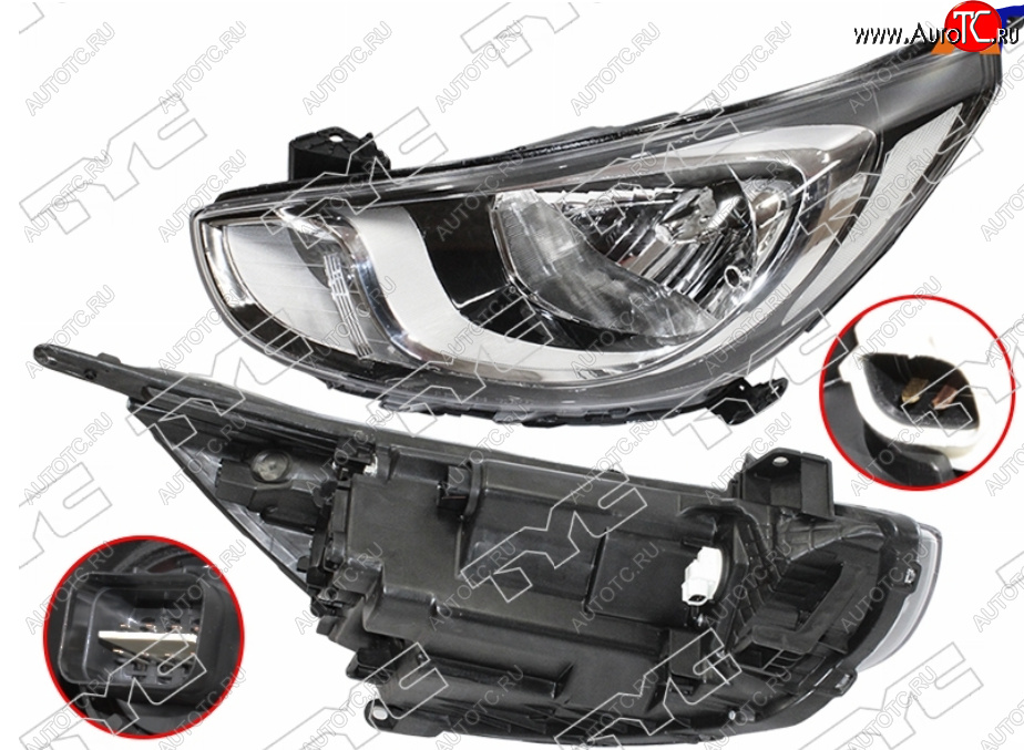 8 799 р. Левая фара (с электрокорректором) TYC  Hyundai Solaris  RBr (2010-2014) седан дорестайлинг, хэтчбэк дорестайлинг  с доставкой в г. Вологда