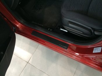 2 489 р. Накладки порожков салона INOX  Hyundai Solaris  RBr (2010-2017) седан дорестайлинг, хэтчбэк дорестайлинг, седан рестайлинг, хэтчбэк рестайлинг (Нержавеющая сталь + карбон)  с доставкой в г. Вологда. Увеличить фотографию 4