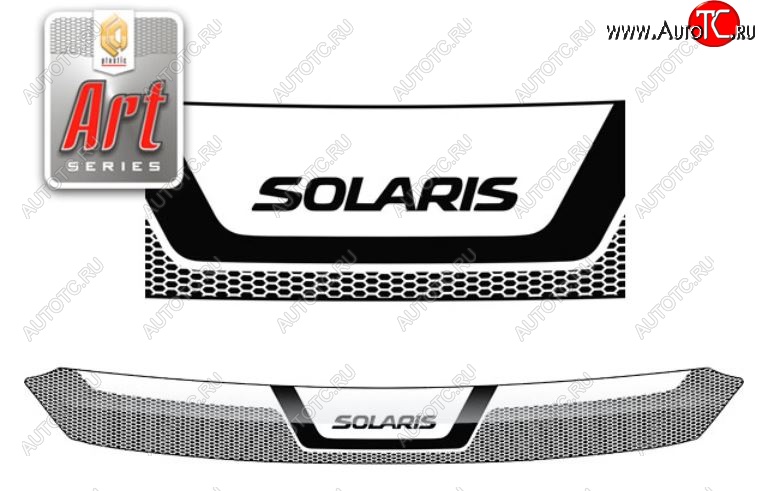 2 159 р. Дефлектор капота CA-Plastiс  Hyundai Solaris  RBr (2010-2014) седан дорестайлинг (Серия Art графит)  с доставкой в г. Вологда