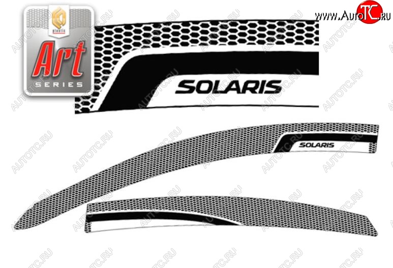 2 199 р. Дефлектора окон CA-Plastic  Hyundai Solaris  RBr (2010-2014) седан дорестайлинг (Серия Art графит, Без хром.молдинга, Крепление только на скотч)  с доставкой в г. Вологда