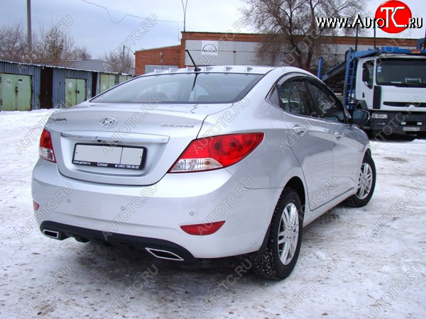 3 999 р. Диффузор заднего бампера Sport Hyundai Solaris RBr седан дорестайлинг (2010-2014) (Шагрень без выделений имитаций двойного выхлопа)  с доставкой в г. Вологда