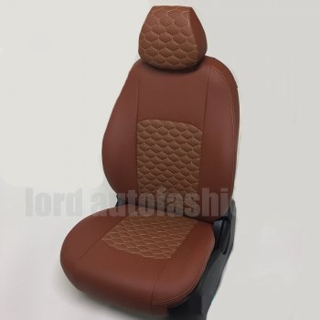 Чехлы для сидений Lord Autofashion Турин Соты (экокожа) Hyundai Solaris RBr седан дорестайлинг (2010-2014) (Коричневый, вставка коричневая, строчка бежевая)