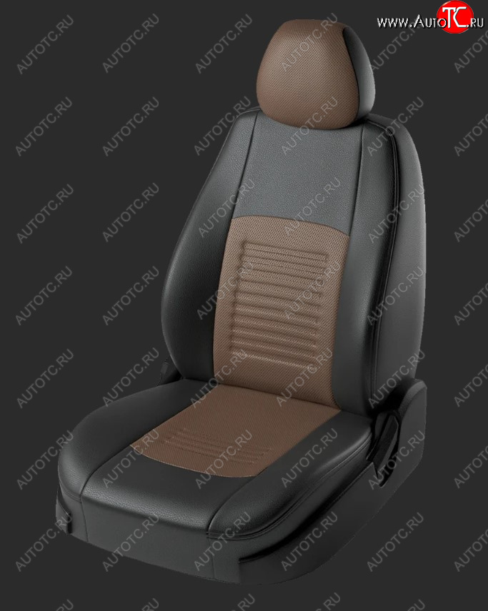 6 799 р. Чехлы для сидений Lord Autofashion Турин (экокожа, спинка 60/40, 2 Г-образных подголовника) Hyundai Solaris RBr седан дорестайлинг (2010-2014) (Черный, вставка коричневая)  с доставкой в г. Вологда