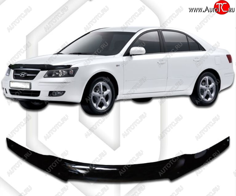 2 079 р. Дефлектор капота CA-Plastic Hyundai Sonata NF дорестайлинг (2004-2008) (Classic черный, Без надписи)  с доставкой в г. Вологда