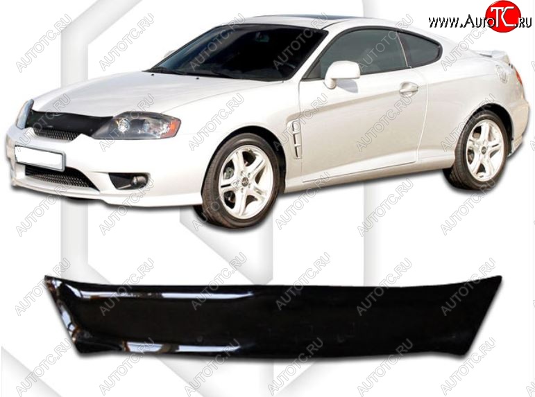 1 759 р. Дефлектор капота CA-Plastic  Hyundai Tiburon ( GK,  GK2) (2001-2006) дорестайлинг, 1-ый рестайлинг (Classic черный, Без надписи)  с доставкой в г. Вологда