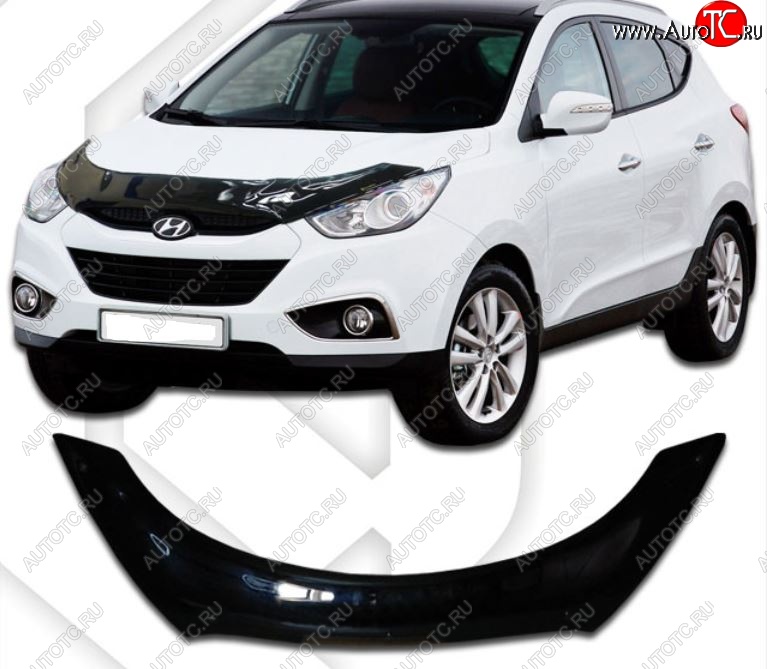 2 599 р. Дефлектор капота CA-Plastiс exclusive Hyundai Tucson LM (2010-2017) (Classic черный, Без надписи)  с доставкой в г. Вологда