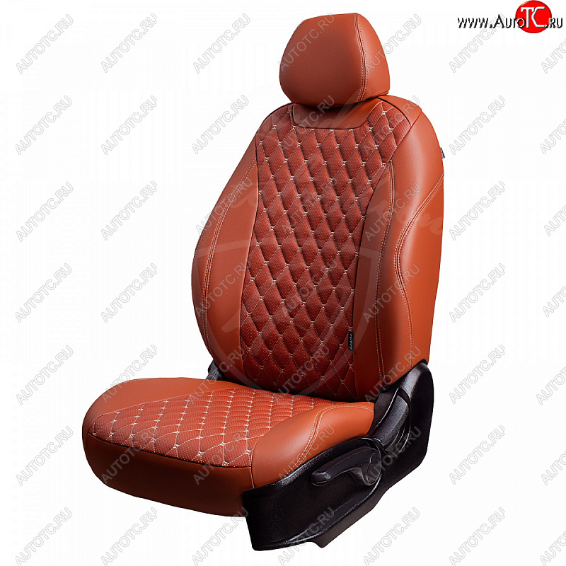 14 699 р. Чехлы для сидений Lord Autofashion Байрон (экокожа, раздельная спинка, 2 П+ 1 Г-образных подголовника) Hyundai Tucson TL дорестайлинг (2015-2018) (Коричневый, вставка коричневая, строчка бежевая)  с доставкой в г. Вологда