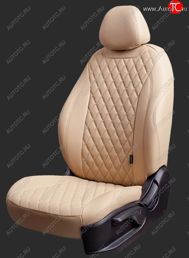 16 299 р. Чехлы для сидений Lord Autofashion Байрон (экокожа, спинка 40/60, подлокотник, 3 Г-образных подголовника) Hyundai Tucson TL дорестайлинг (2015-2018) (Бежевый, вставка бежевая, строчка бежевая)  с доставкой в г. Вологда