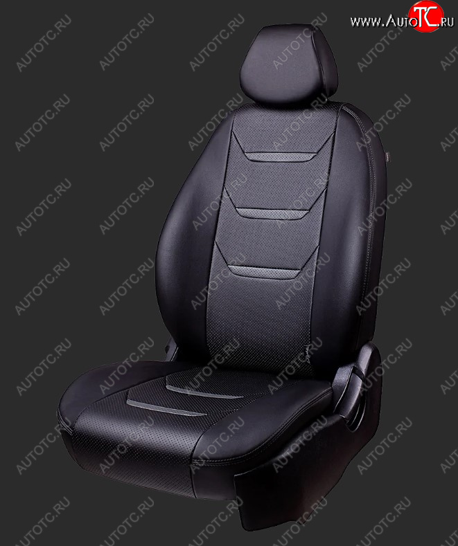 10 299 р. Чехлы для сидений Lord Autofashion Турин 2 (экокожа, спинка 40/60, подлокотник, 2 П- и 3 Г-образных подголовника) Hyundai Tucson TL дорестайлинг (2015-2018) (Черный, вставка черная и серая, строчка серая)  с доставкой в г. Вологда