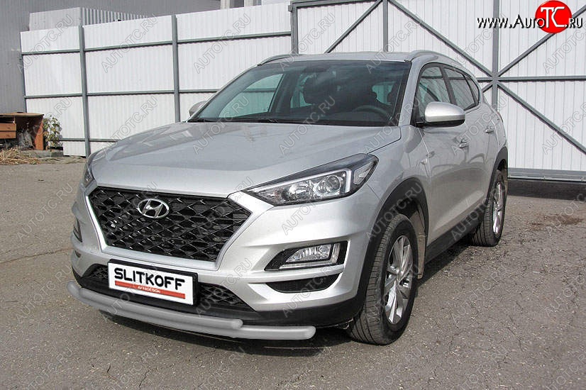 9 999 р. Защита переднего бампера Slitkoff (двойная, d57/42) Hyundai Tucson TL рестайлинг (2018-2021) (Сталь с полимерным покрытием. Цвет: серебристый)  с доставкой в г. Вологда
