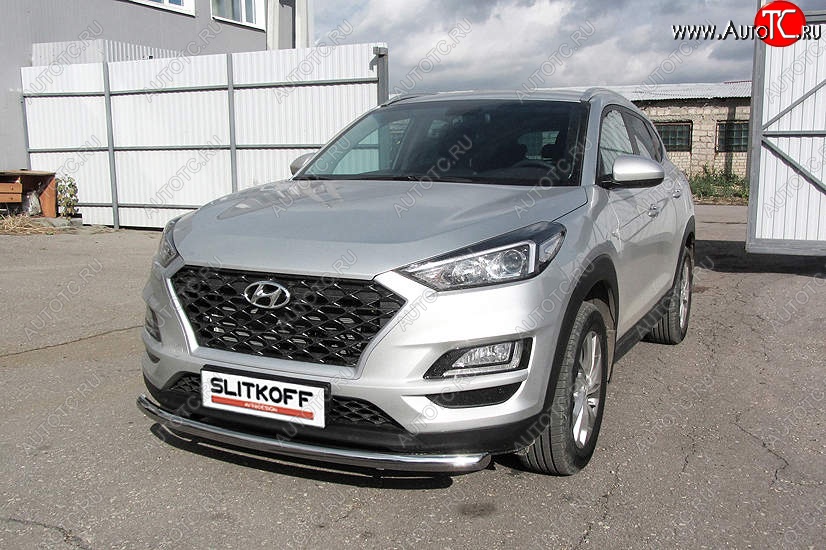 14 449 р. Защита переднего бампера Slitkoff (d57 мм) Hyundai Tucson TL рестайлинг (2018-2021) (Нержавейка, Полированная)  с доставкой в г. Вологда