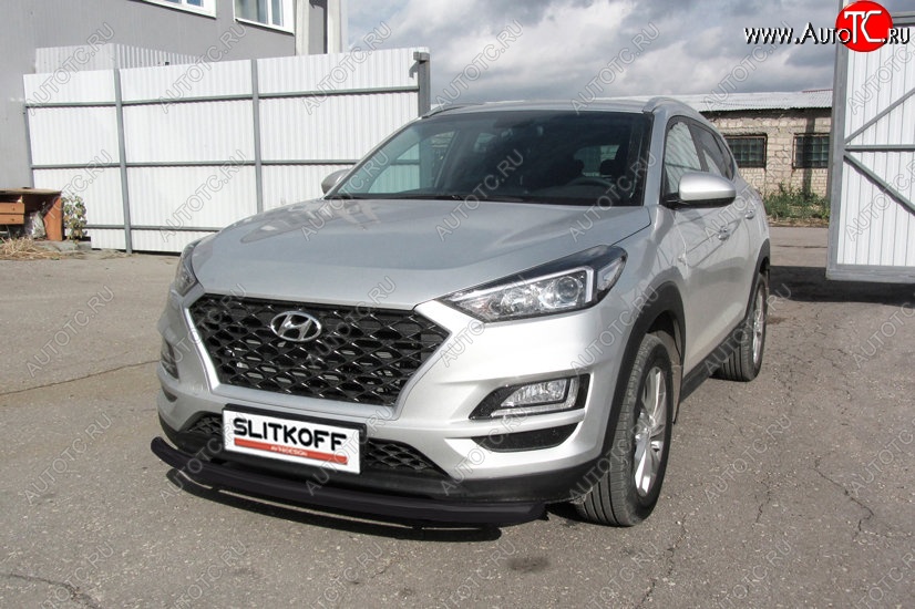 9 999 р. Защита переднего бампера Turbo Slitkoff (d57 мм) Hyundai Tucson TL рестайлинг (2018-2021) (Сталь с полимерным покрытием. Цвет: чёрный)  с доставкой в г. Вологда