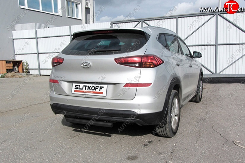 5 599 р. Защита заднего бампера Slitkoff (Turbo, короткая, d57) Hyundai Tucson TL рестайлинг (2018-2021) (Сталь с полимерным покрытием. Цвет: чёрный)  с доставкой в г. Вологда