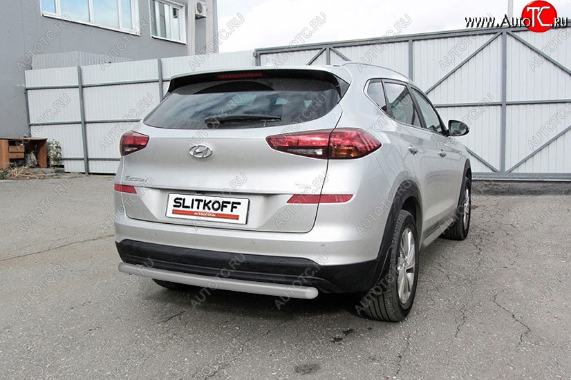 7 999 р. Защита заднего бампера Slitkoff (d57 мм) Hyundai Tucson TL рестайлинг (2018-2021) (Сталь с полимерным покрытием. Цвет: серебристый)  с доставкой в г. Вологда