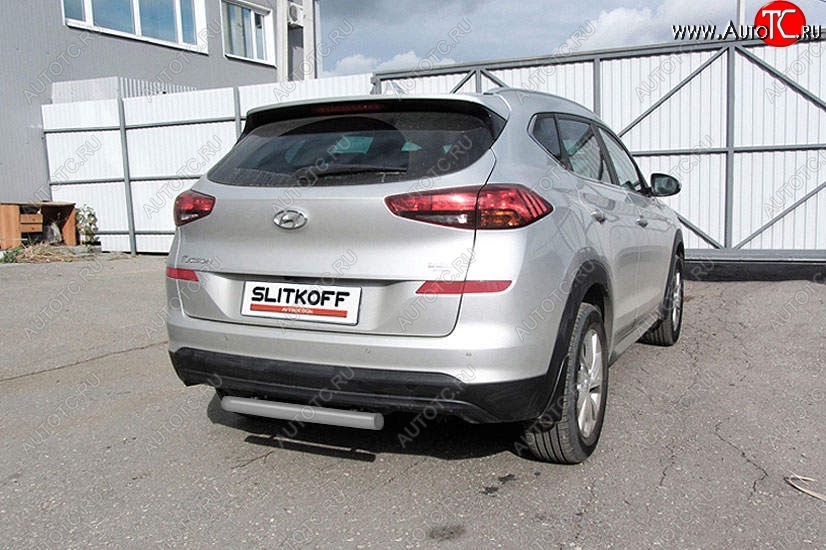 5 599 р. Защита заднего бампера Slitkoff (d57 мм) Hyundai Tucson TL рестайлинг (2018-2021) (Сталь с полимерным покрытием. Цвет: серебристый)  с доставкой в г. Вологда